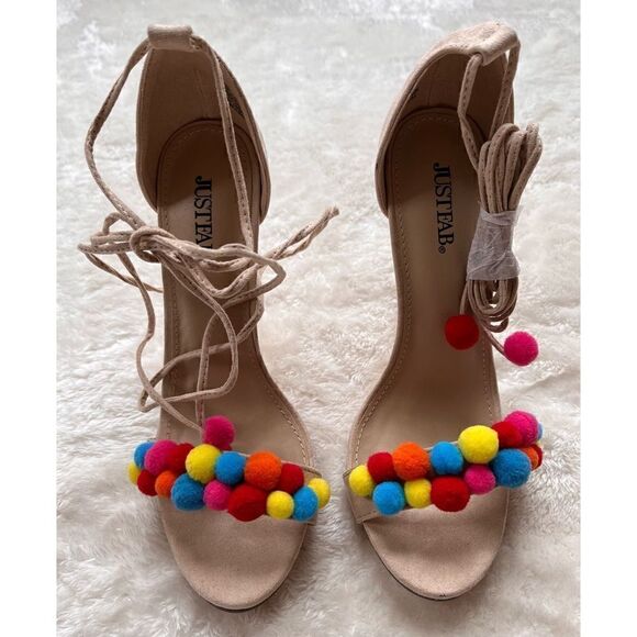 NWOB Hazel Pom Pom Embellished Heels by JUSTFAB - Picture 7 of 14